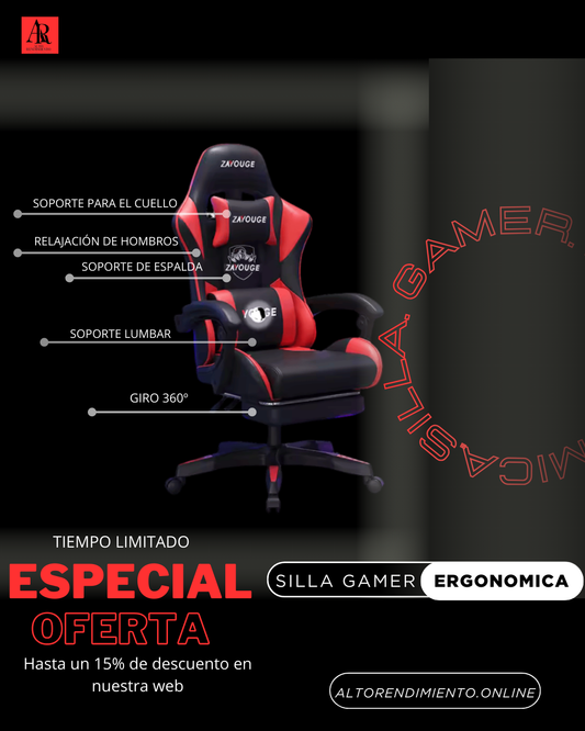 Silla Gamer Ergonómica- giro  360° soporte lumbar y máximo confort